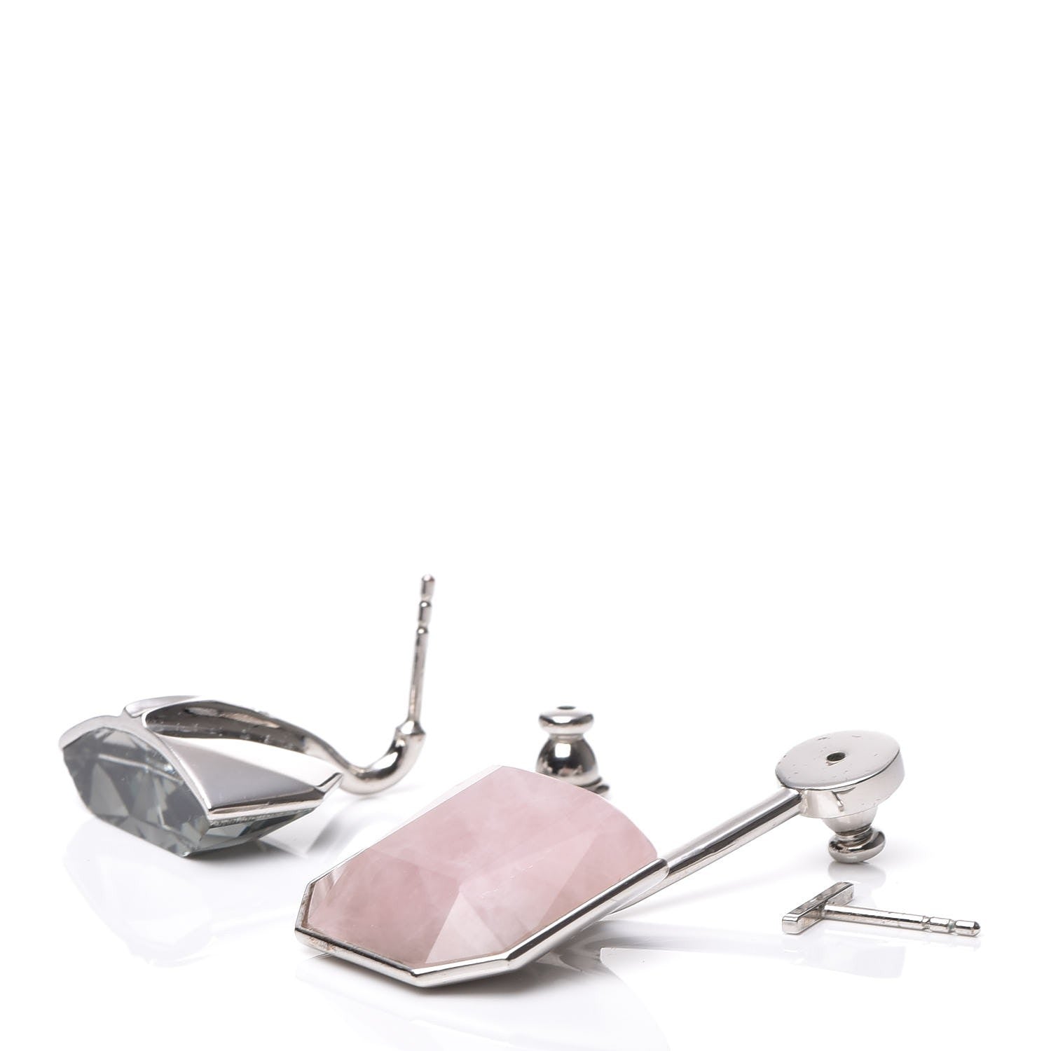 Christian Dior Rose Quartz Crystal Set Earrings Silver 3 of 4