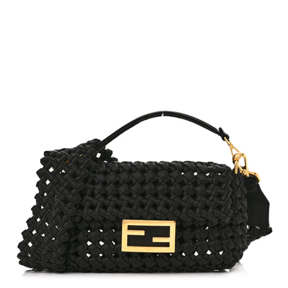 Fendi Satin Square Knot Woven Mini Baguette Black 1 of 10
