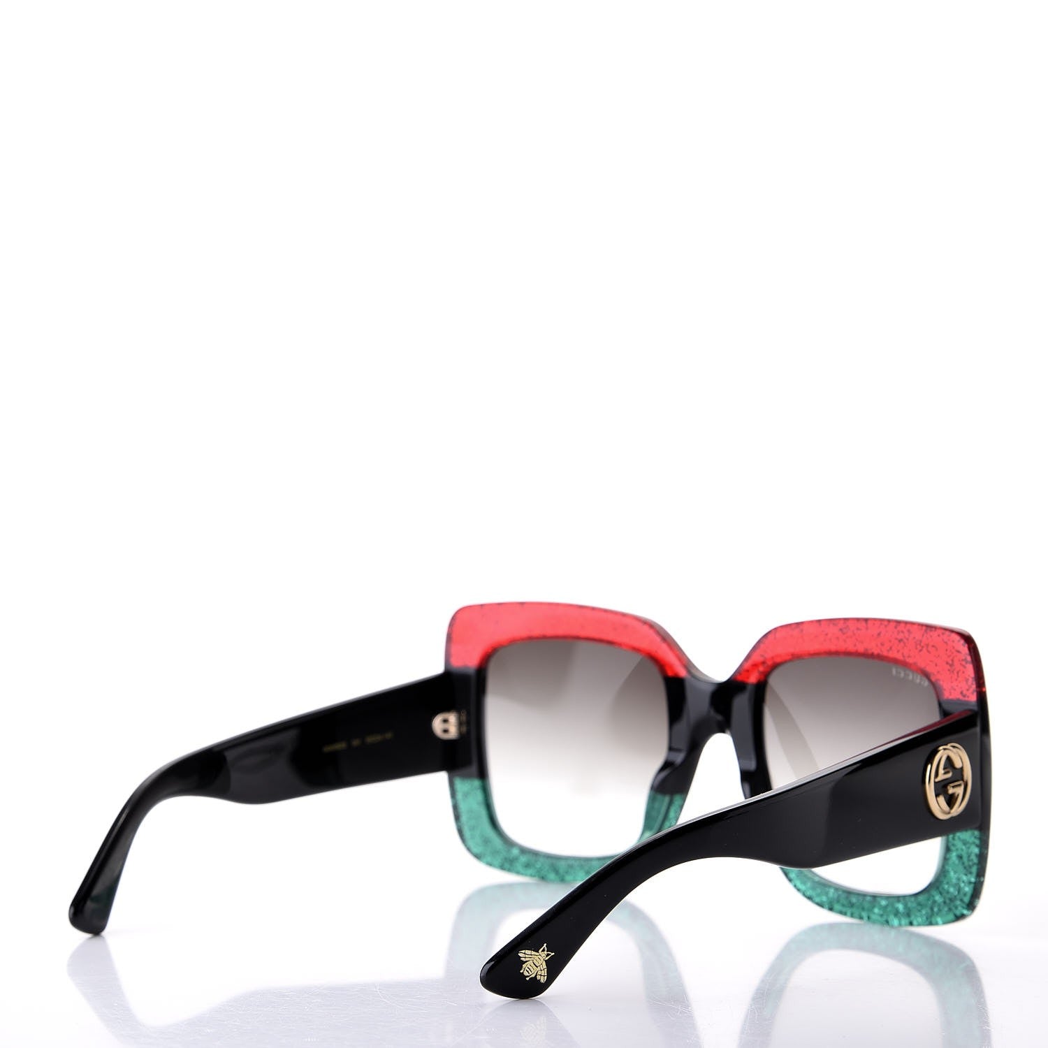 Gucci Square Frame GG0083S Sunglasses Glitter Red Black Green 3 of 8