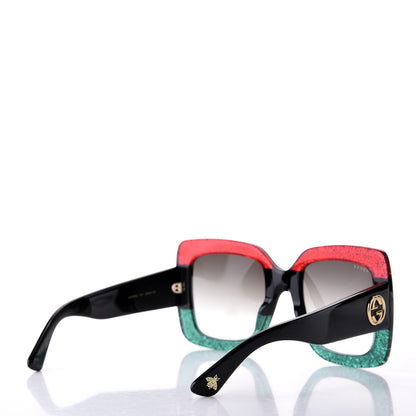 Gucci Square Frame GG0083S Sunglasses Glitter Red Black Green 3 of 8
