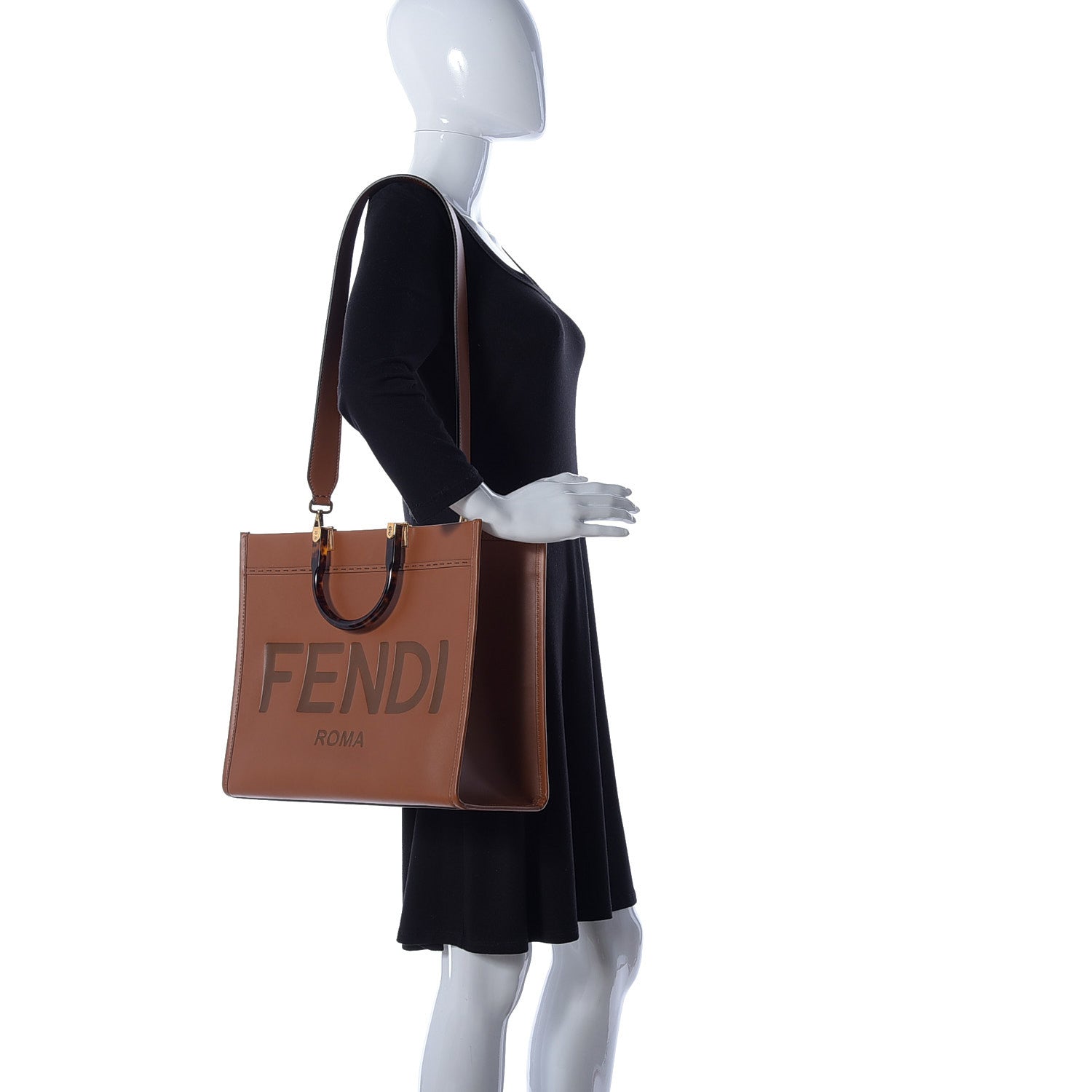 Fendi Vitello King Plexiglass Medium Fendi Sunshine Shopper Tote Cuoio 2 of 10