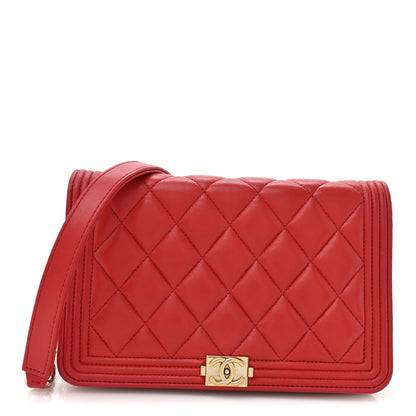 Chanel Lambskin Quilted Boy Wallet On Chain WOC Red 1 of 16