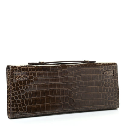 Hermes Shiny Porosus Crocodile Kelly Cut Pochette Gris Elephant 2 of 6