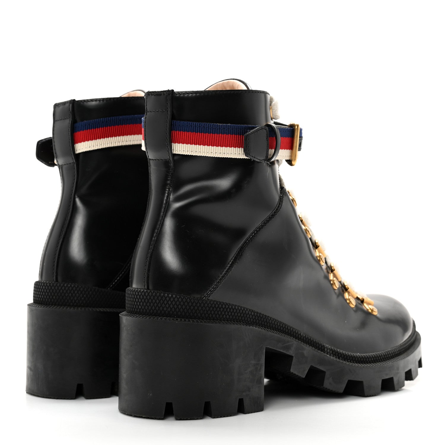 Gucci Calfskin Sylvie Web Womens Lace Up Combat Boots 37 Black 4 of 15