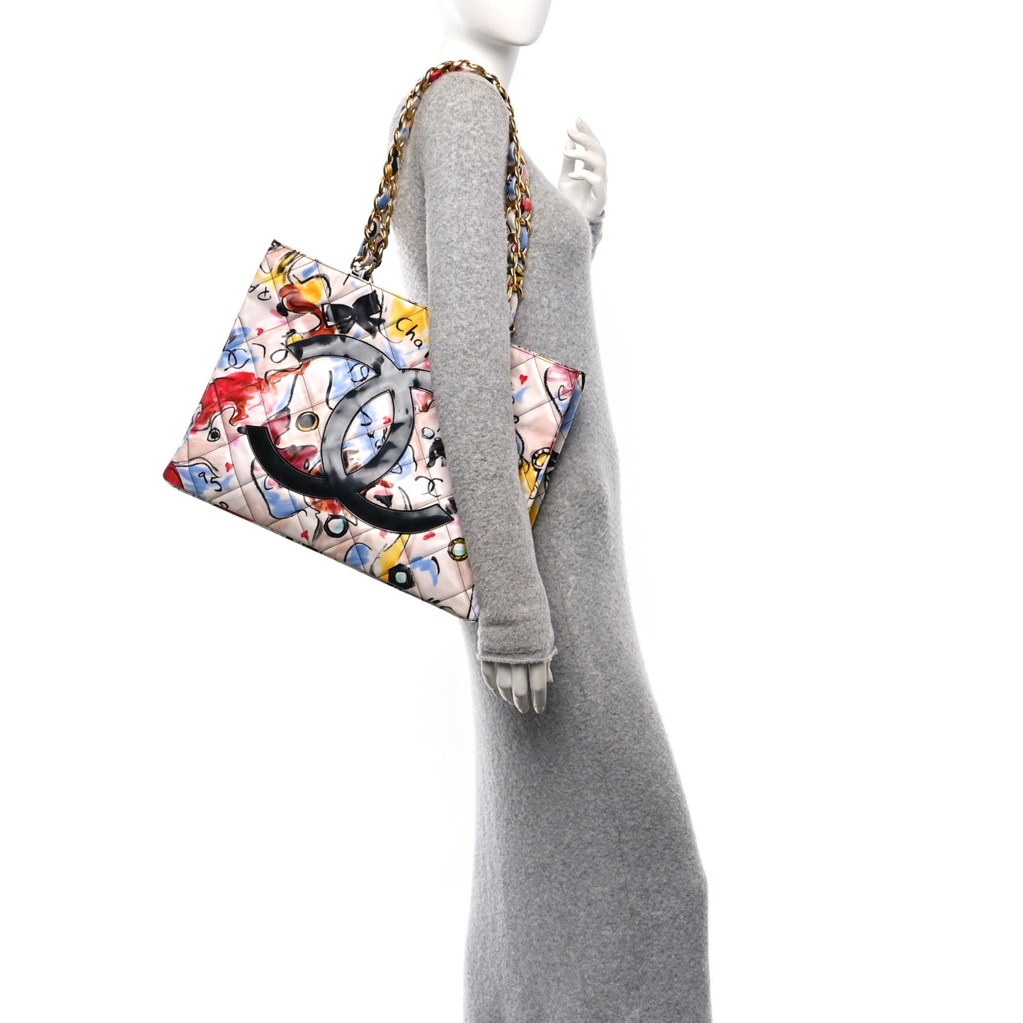 Coated Canvas XL Graffiti Tote Beige