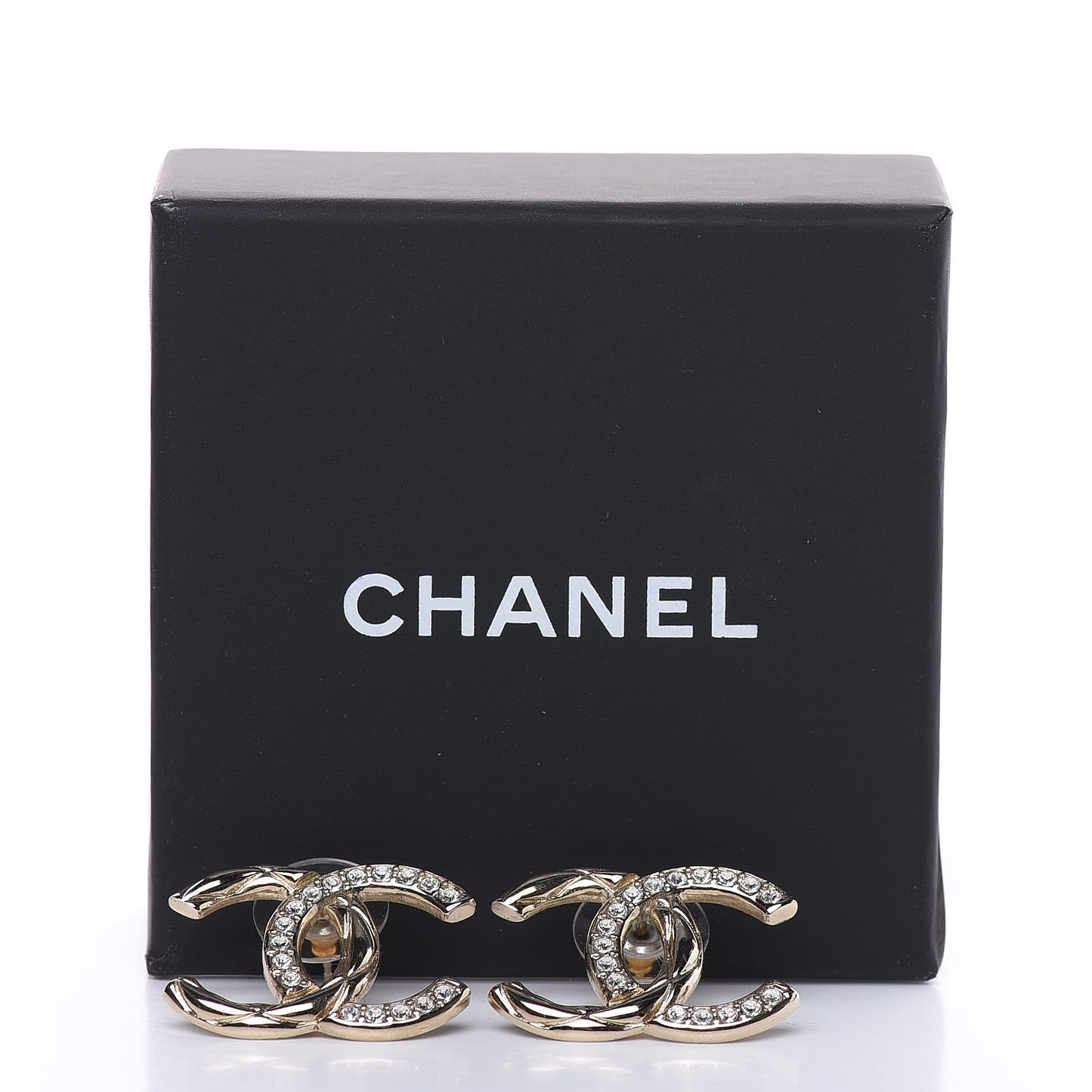 Crystal Glitter Quilted CC Earrings Light Gold
