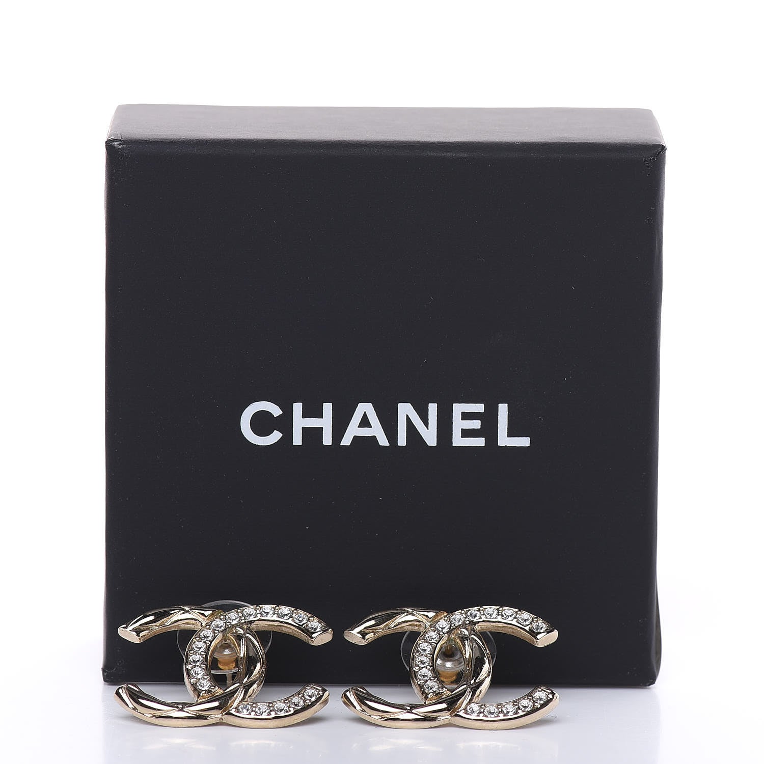 Chanel Crystal Glitter Quilted CC Earrings Light Gold 5 of 5