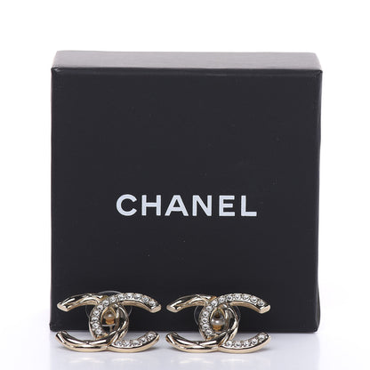 Chanel Crystal Glitter Quilted CC Earrings Light Gold 5 of 5