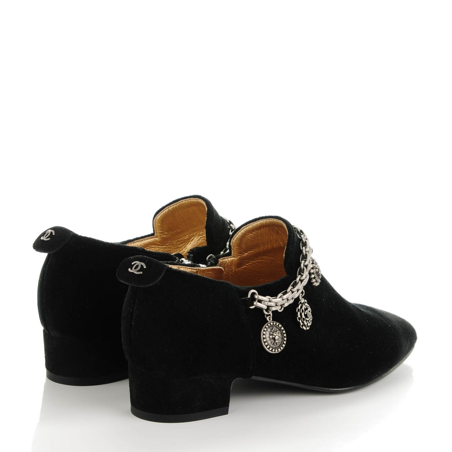 Velvet Suede Charm Chain Short Boots 35.5 Black