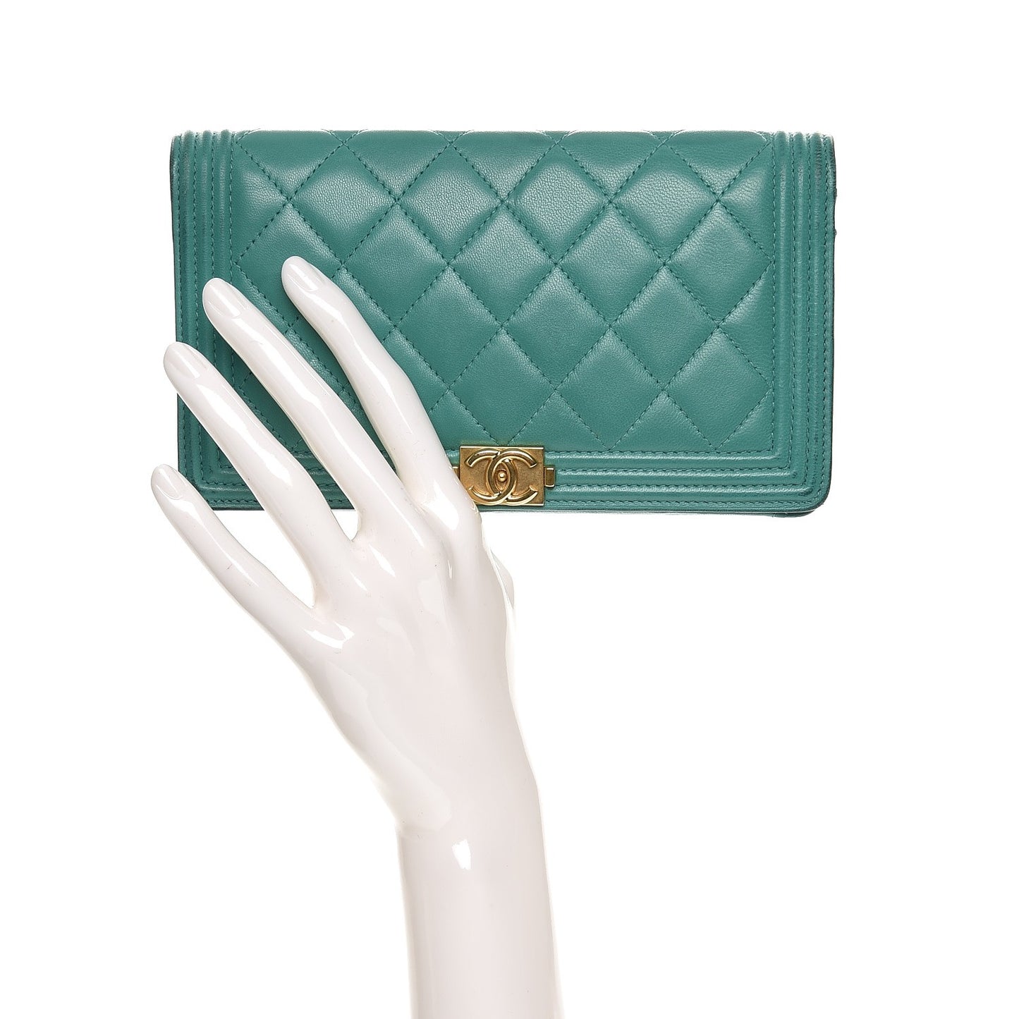 Lambskin Quilted Boy Yen Wallet Green