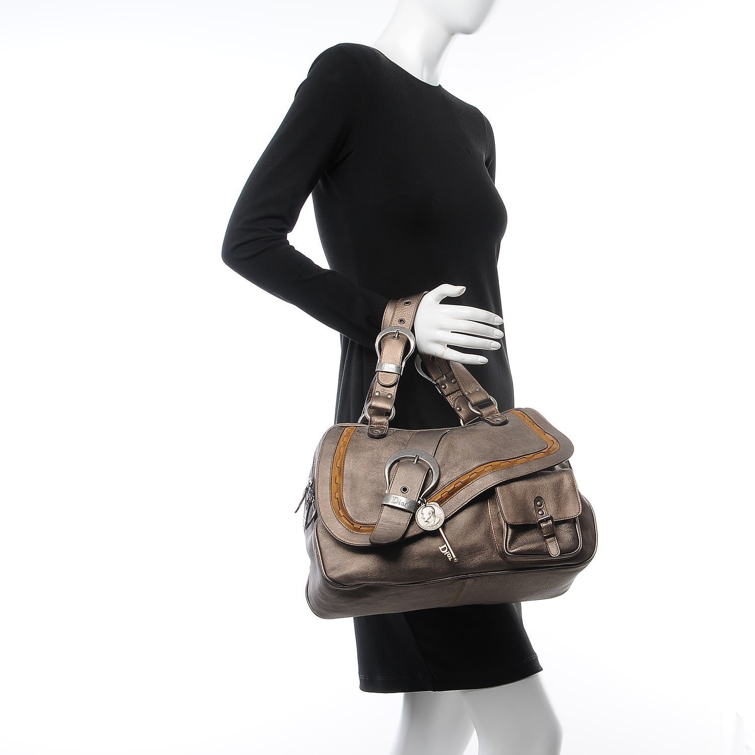 Christian Dior Metallic Calfskin Medium Gaucho Double Saddle Bag Bronze 2 of 7