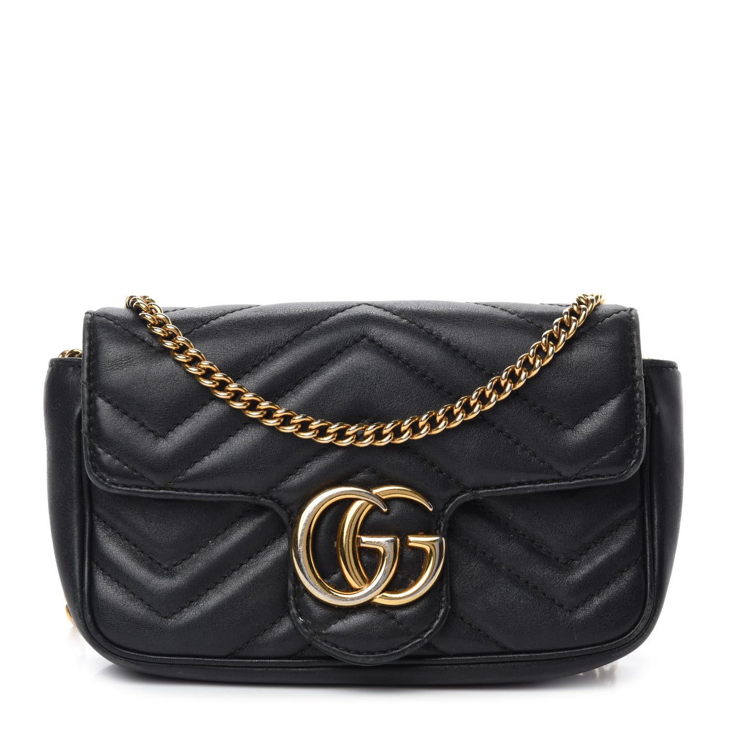 Calfskin Matelasse Super Mini GG Marmont Shoulder Bag Black