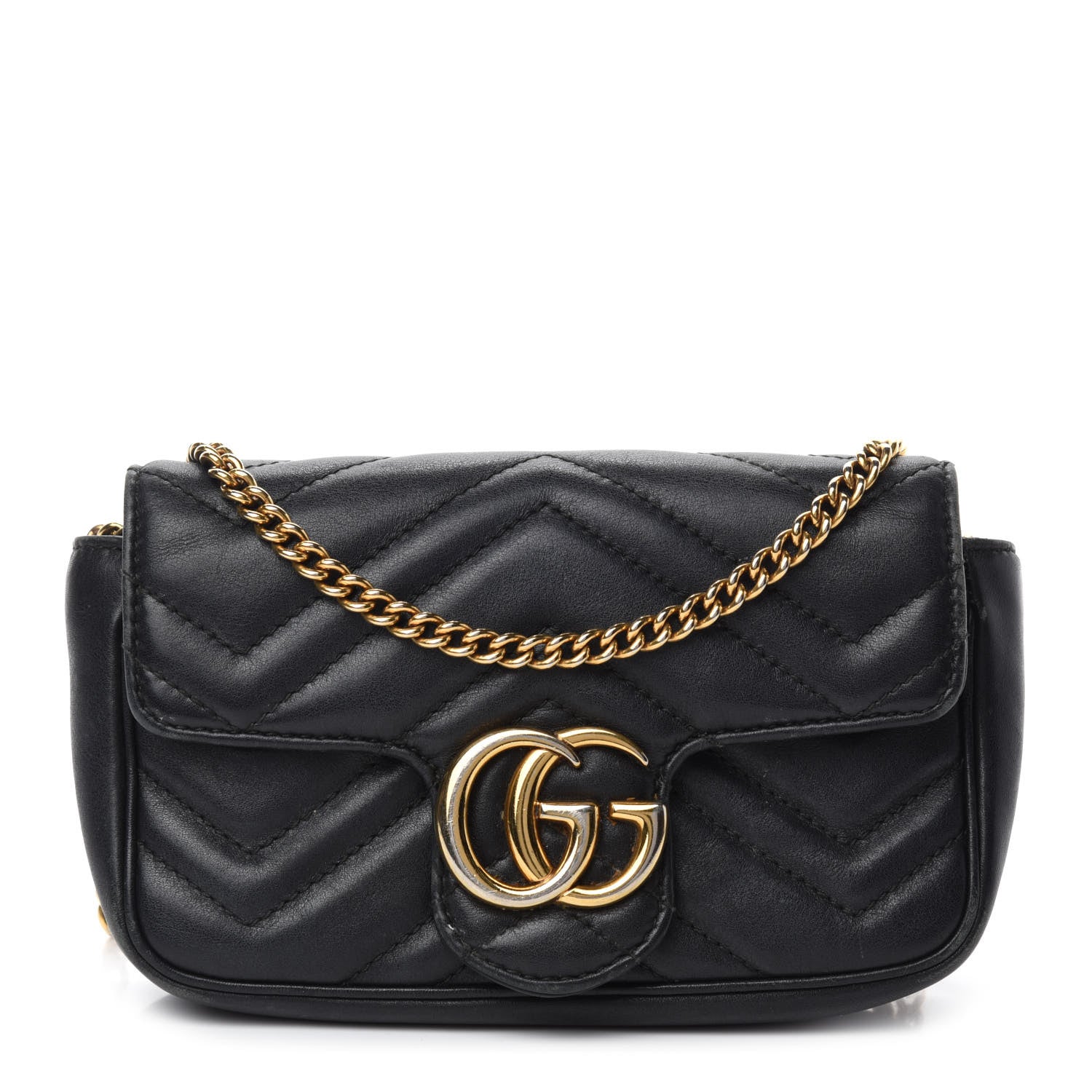 Gucci Calfskin Matelasse Super Mini GG Marmont Shoulder Bag Black 1 of 16
