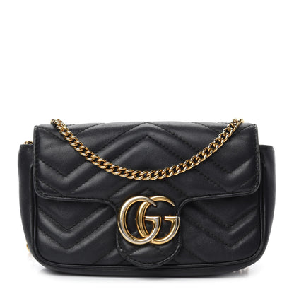 Gucci Calfskin Matelasse Super Mini GG Marmont Shoulder Bag Black 1 of 16