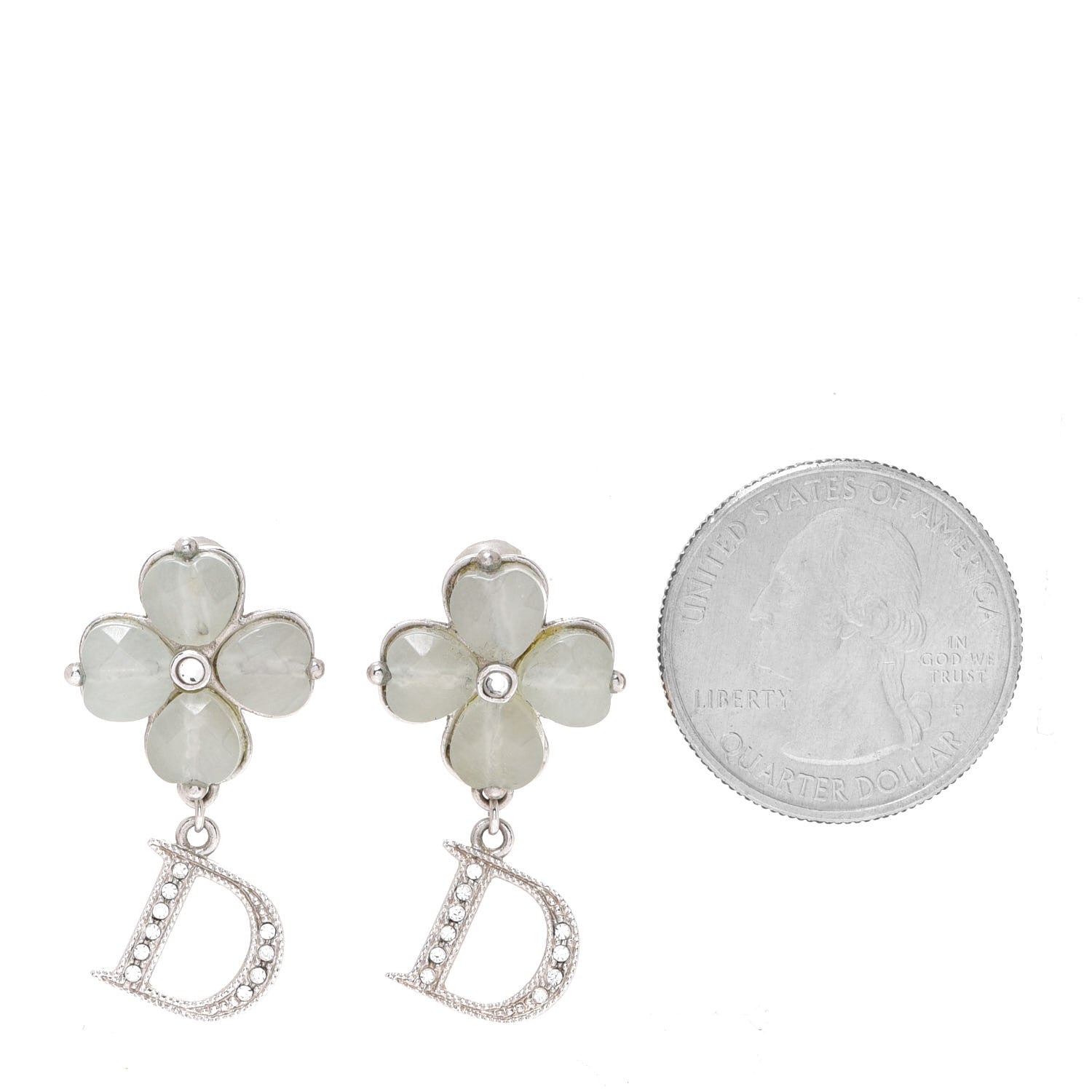 Christian Dior Pearl Crystal Clover Drop Earrings Silver 2 of 4