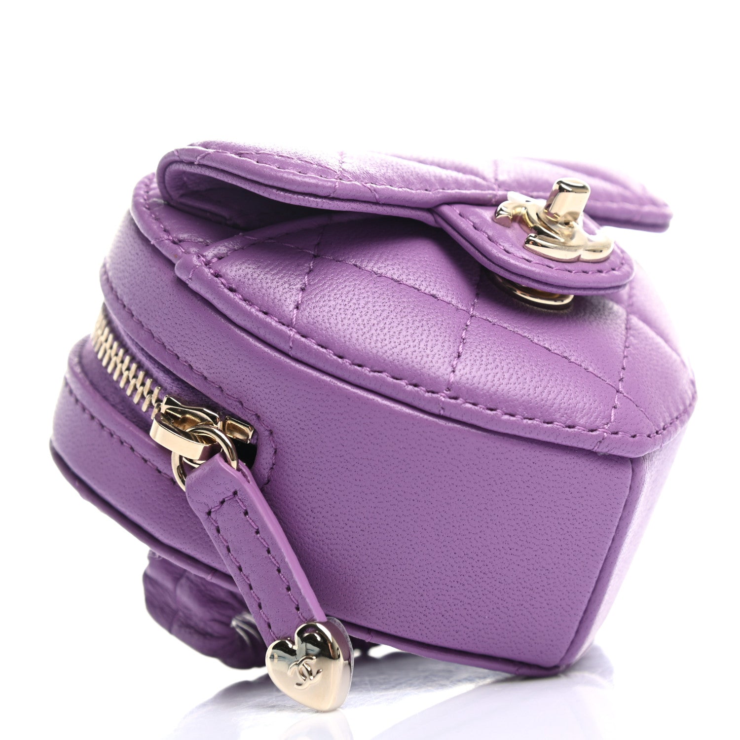 Chanel Lambskin Quilted CC In Love Heart Zipped Arm Coin Purse Purple 4 of 8