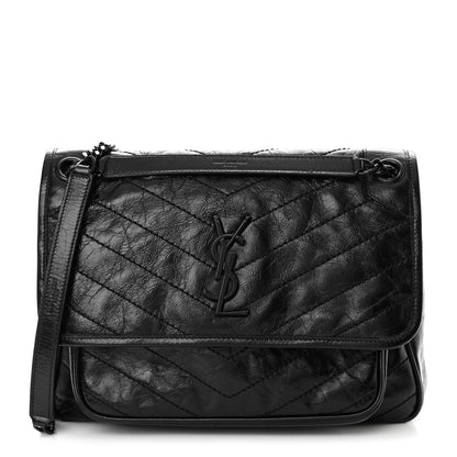 Saint Laurent Crinkled Calfskin Matelasse Monogram Medium Niki Chain Satchel Black 1 of 10