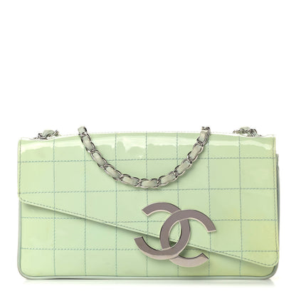 Chanel Patent Square Stitched CC Flap Clutch Green 1 of 5