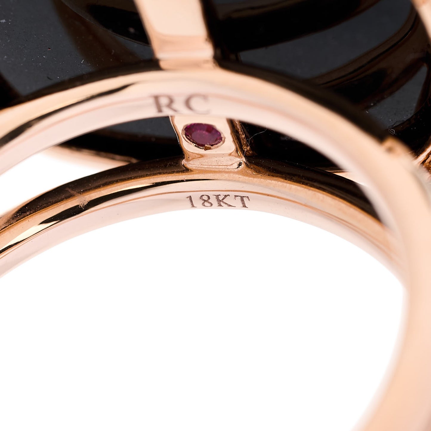 18K Rose Gold Diamond Black Onyx Amphibole Ring 53 6.5