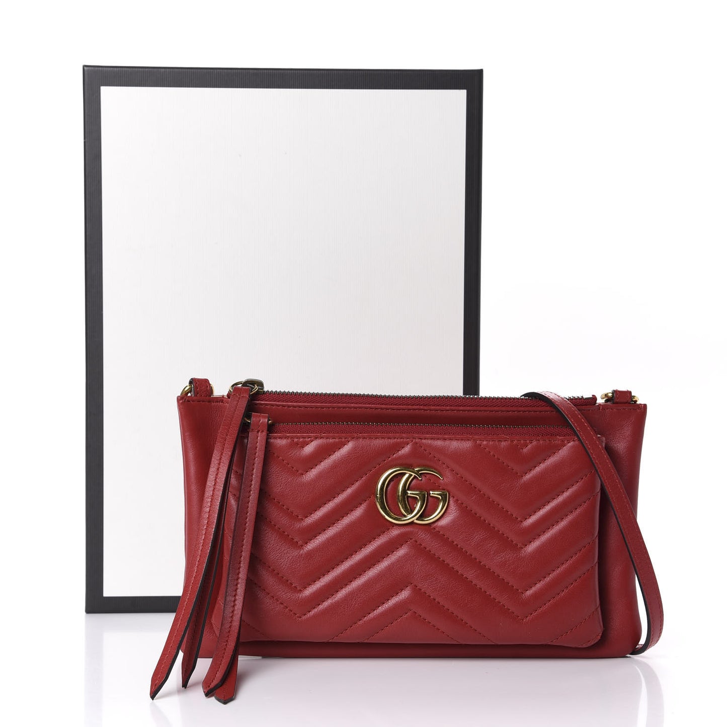 Calfskin Matelasse Small GG Marmont Double Zip Shoulder Bag Hibiscus Red