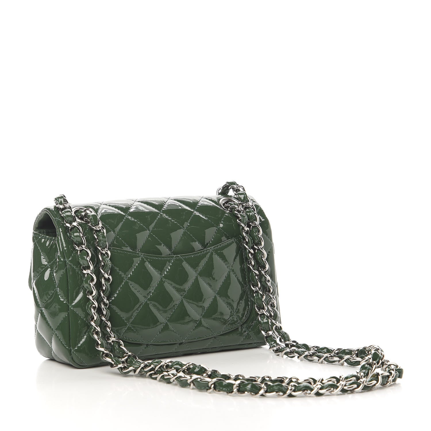 Chanel Patent Calfskin Quilted Mini Rectangular Flap Dark Green 3 of 11