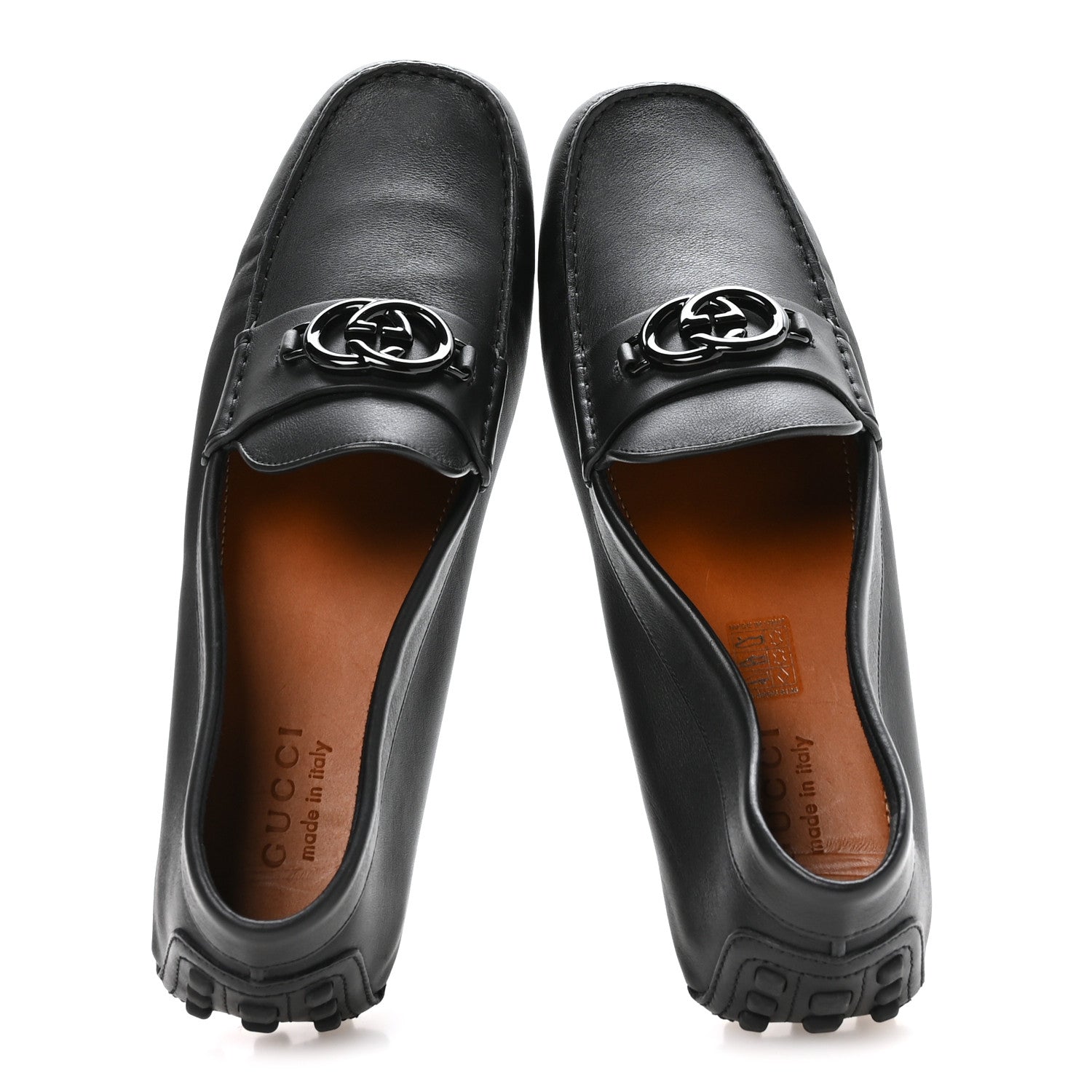 Gucci Soft Clove Calfskin Monochrome Mens Interlocking G Driver Loafers 12 Black 2 of 9