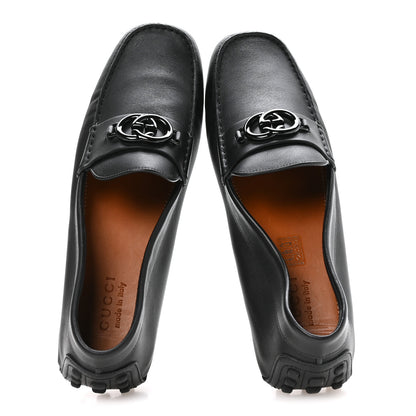Gucci Soft Clove Calfskin Monochrome Mens Interlocking G Driver Loafers 12 Black 2 of 9