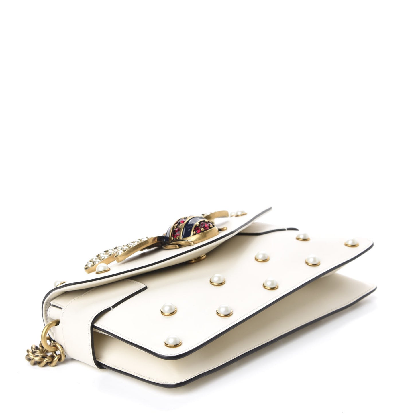 Nappa Pearl Studded Mini Queen Margaret Broadway Shoulder Bag Mystic White