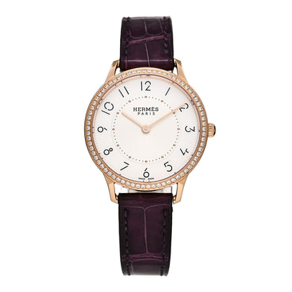 Hermes 18K Rose Gold Alligator Diamond 32mm Slim d'Hermes Quartz Watch Amethyste 1 of 4