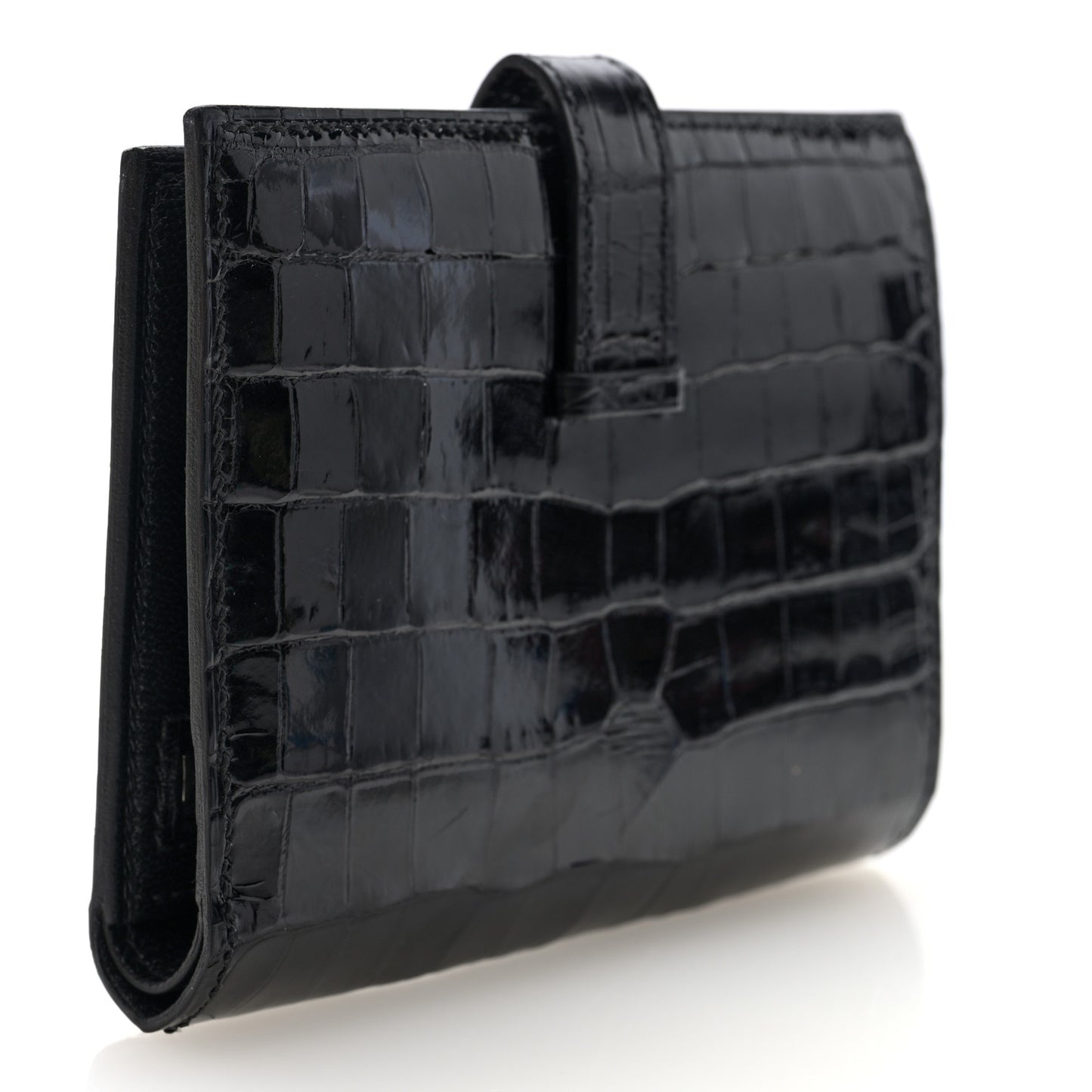 Shiny Alligator Bearn Compact Wallet Black