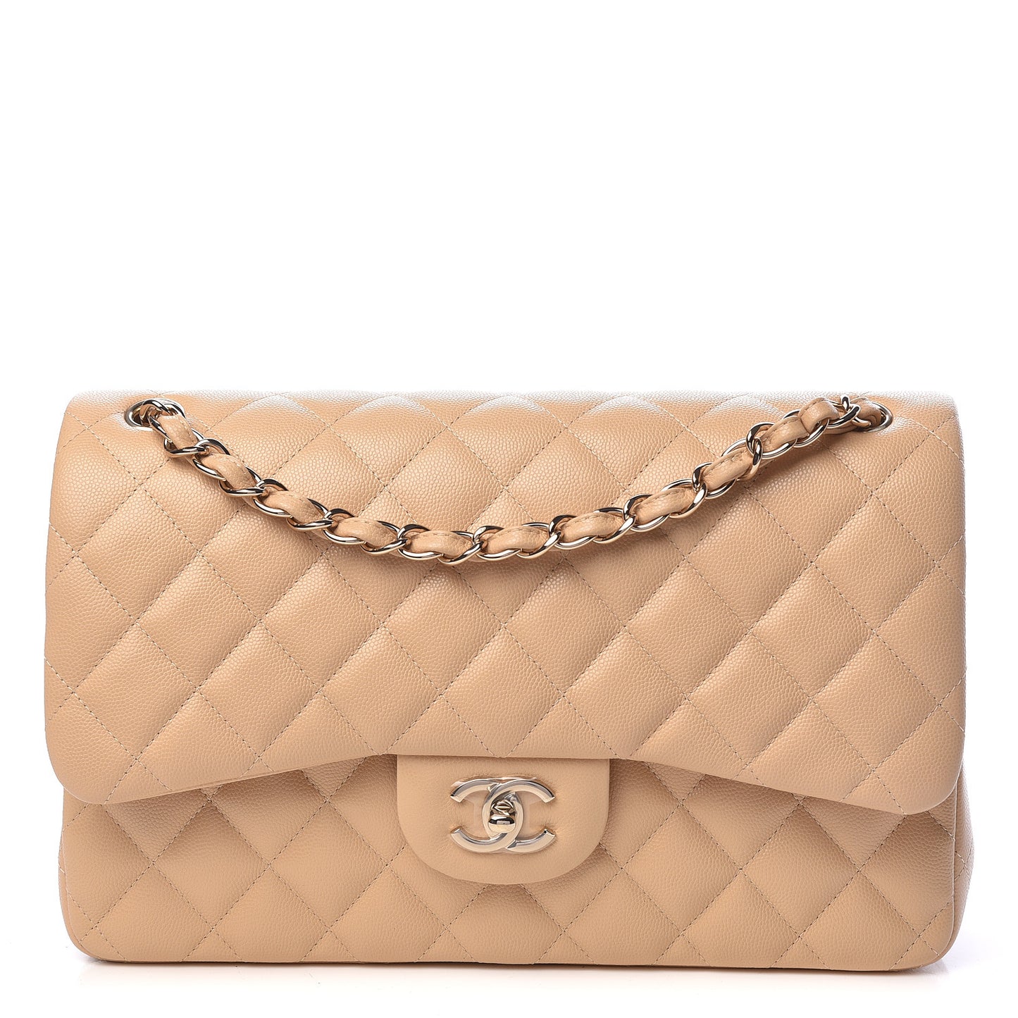 Caviar Quilted Jumbo Double Flap Beige Clair