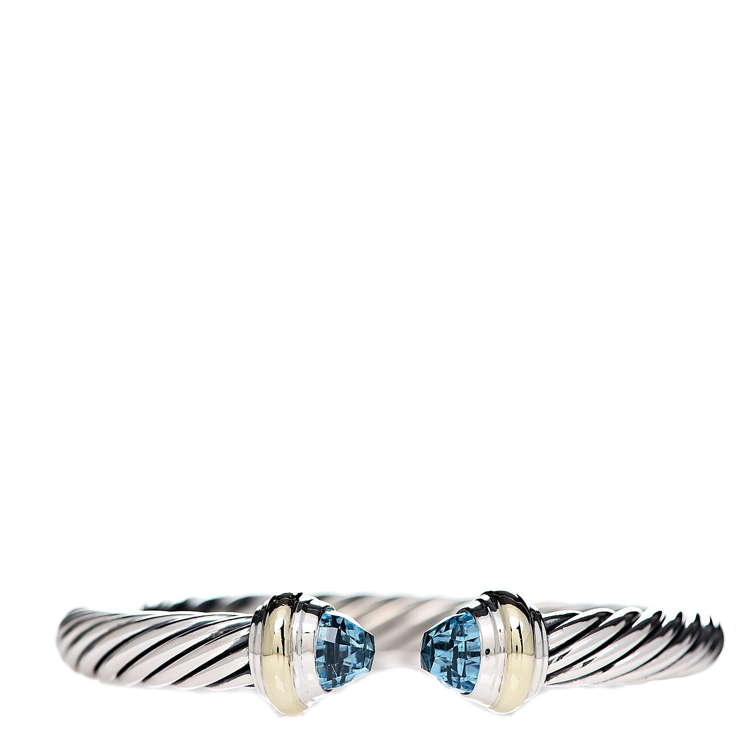 David Yurman Sterling Silver 14K Yellow Gold Blue Topaz 7mm Cable Classics Bracelet 1 of 4