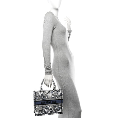 Christian Dior Canvas Embroidered Chardons Toile De Jouy Small Book Tote White Blue 2 of 10