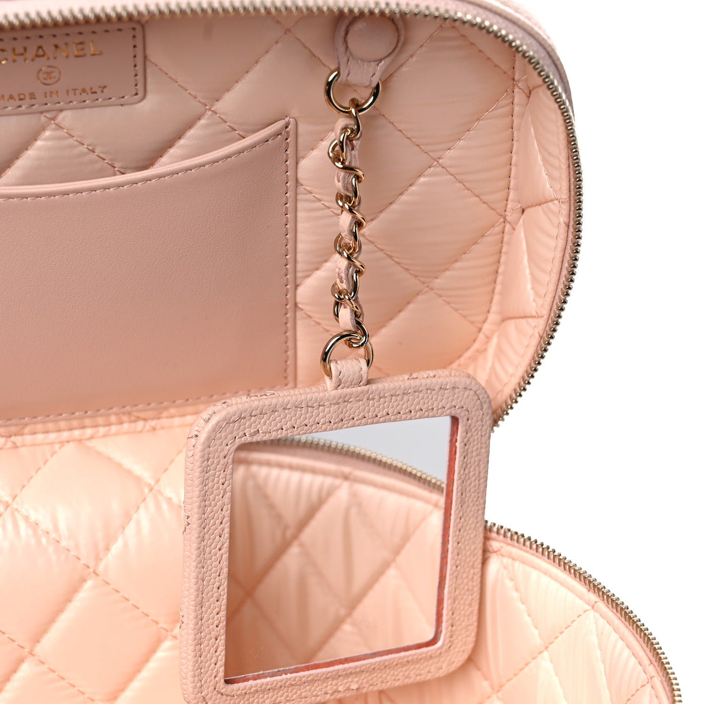 Caviar Quilted Large Vanity Pouch Light Beige