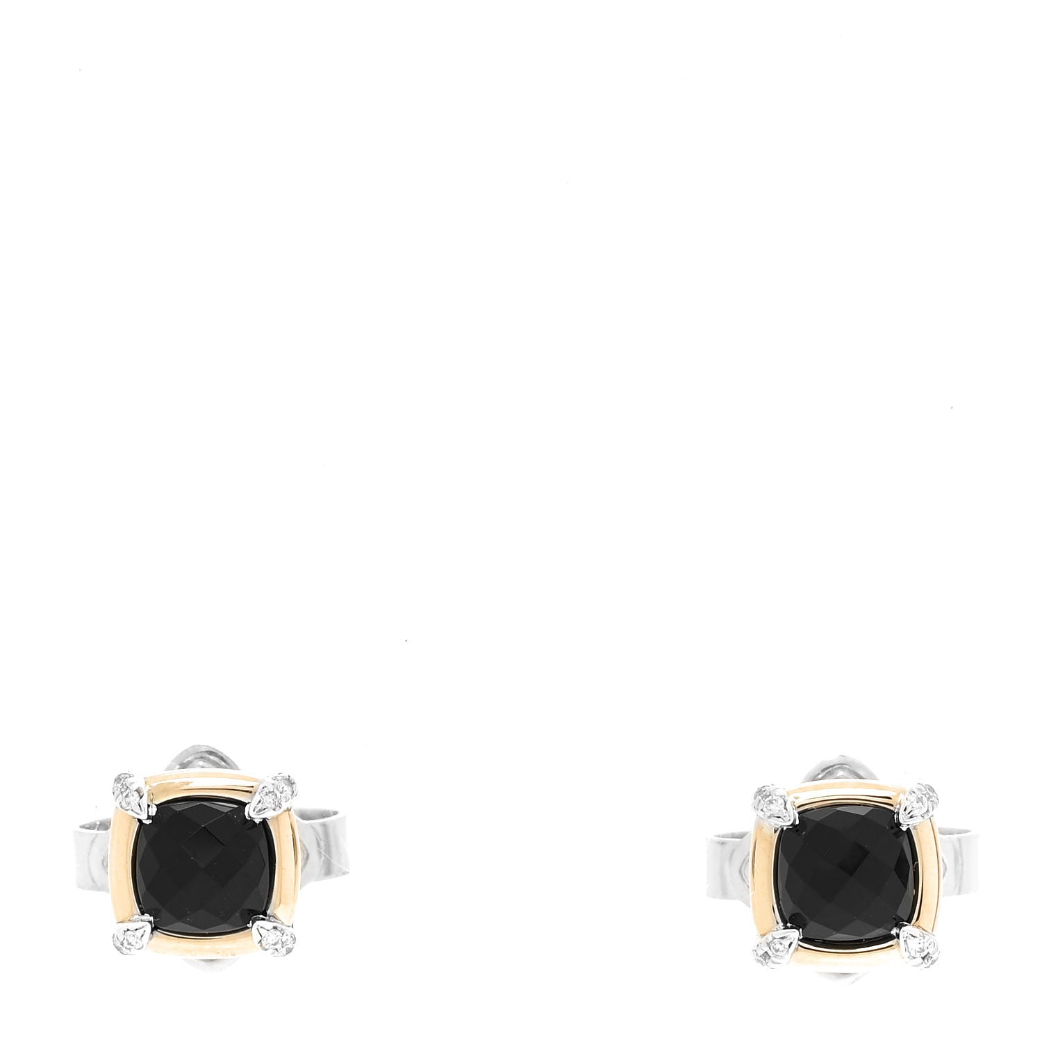 David Yurman 18K Yellow Gold Sterling Silver Diamond Black Onyx 5mm Petite Chatelaine Bezel Earrings 1 of 6