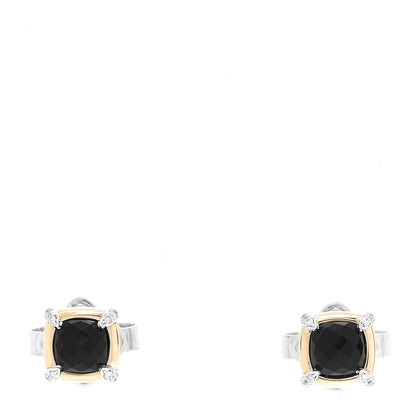 David Yurman 18K Yellow Gold Sterling Silver Diamond Black Onyx 5mm Petite Chatelaine Bezel Earrings 1 of 6