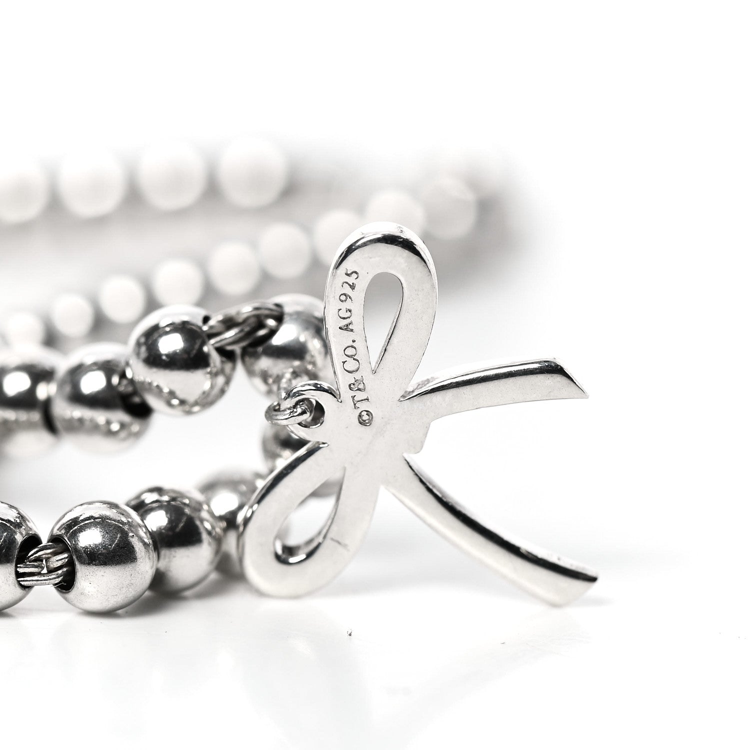 Tiffany Sterling Silver 4mm Bow Bead Bracelet 4 of 5