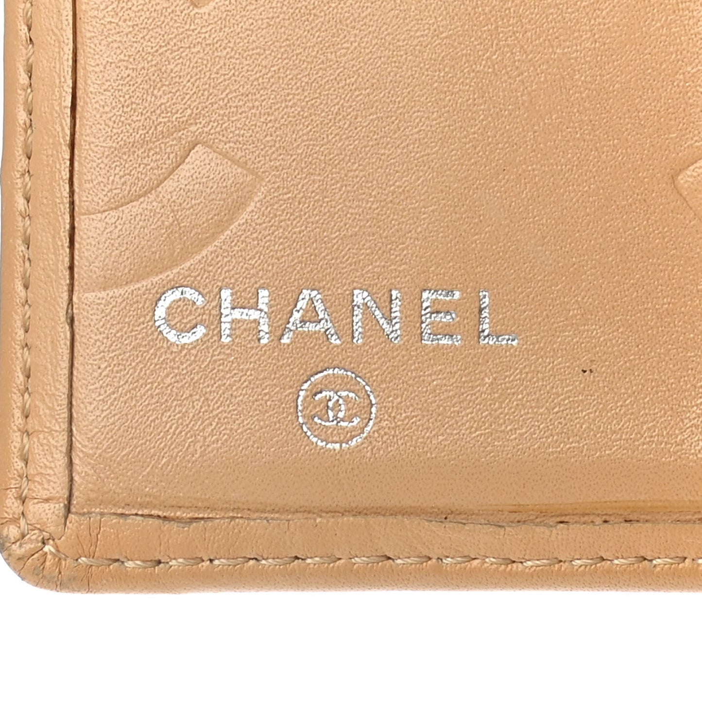 Calfskin Quilted Cambon Bi-Fold Wallet Beige Black