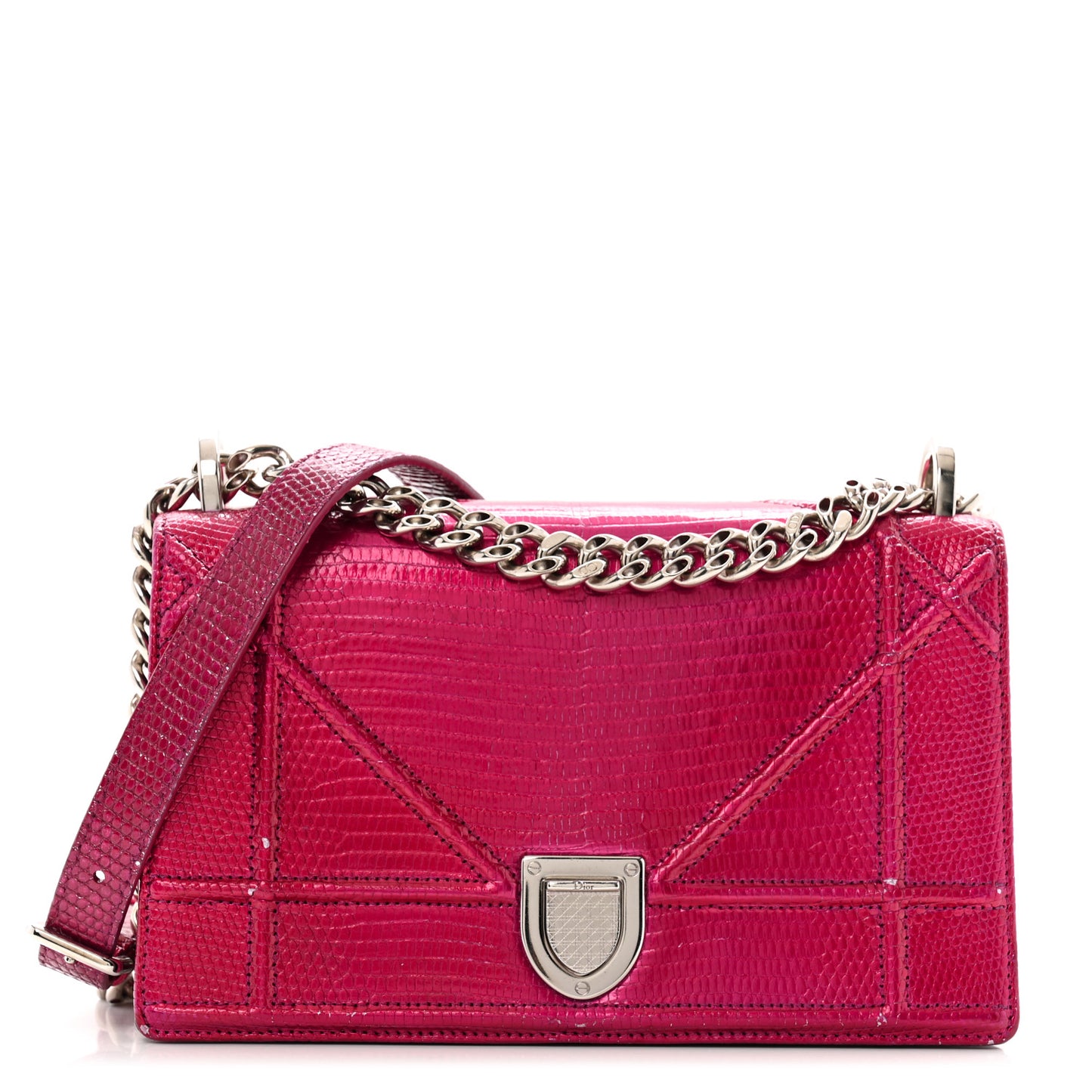 Metallic Lizard Small Diorama Flap Bag Fuchsia