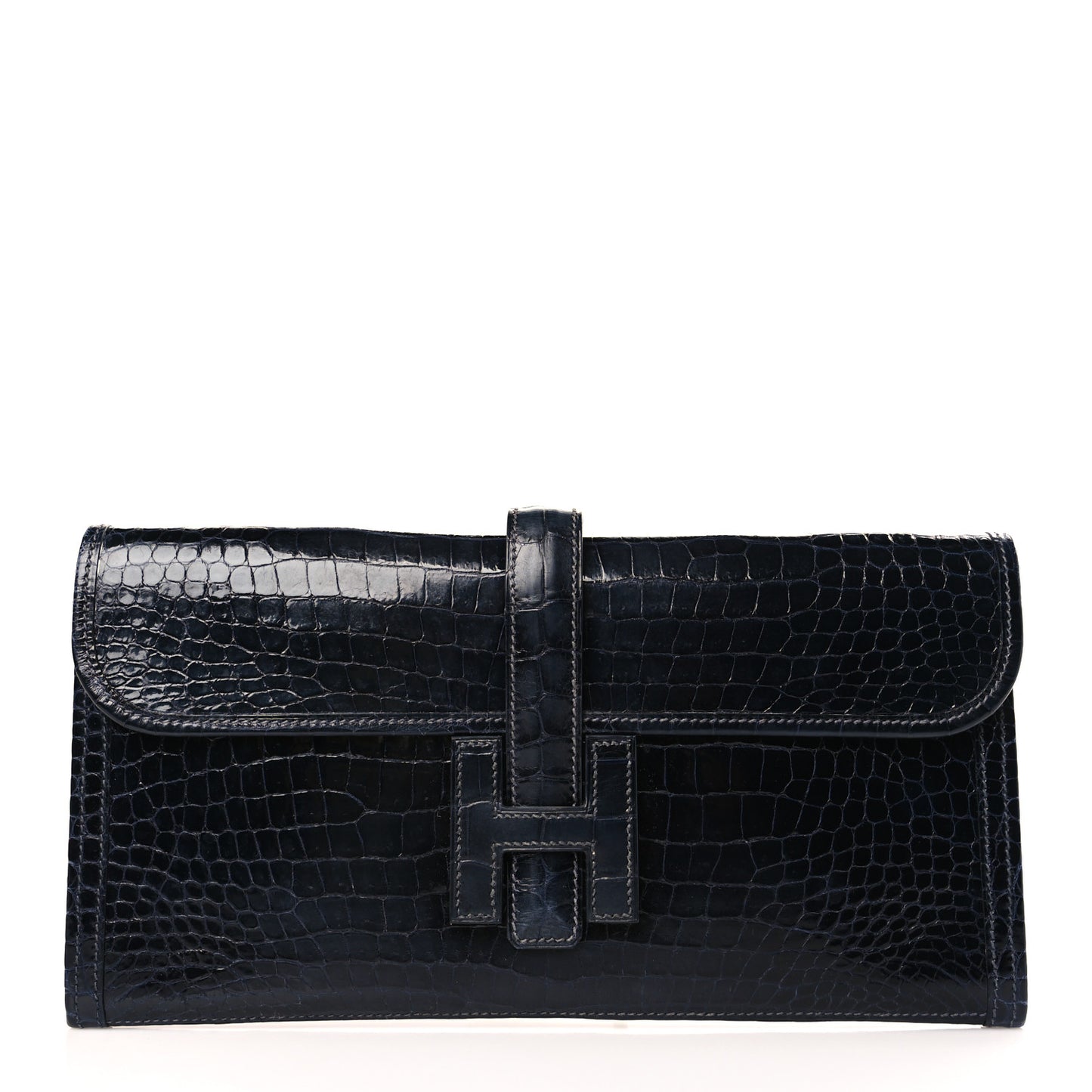 Shiny Porosus Crocodile Jige Elan 29 Clutch Bleu Marine