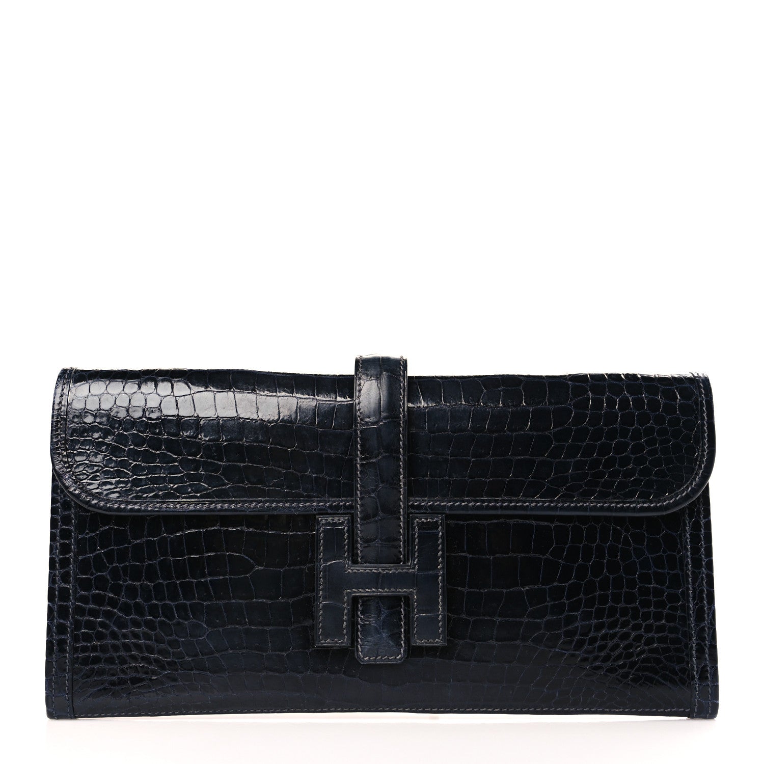 Hermes Shiny Porosus Crocodile Jige Elan 29 Clutch Bleu Marine 1 of 9