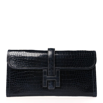 Hermes Shiny Porosus Crocodile Jige Elan 29 Clutch Bleu Marine 1 of 9