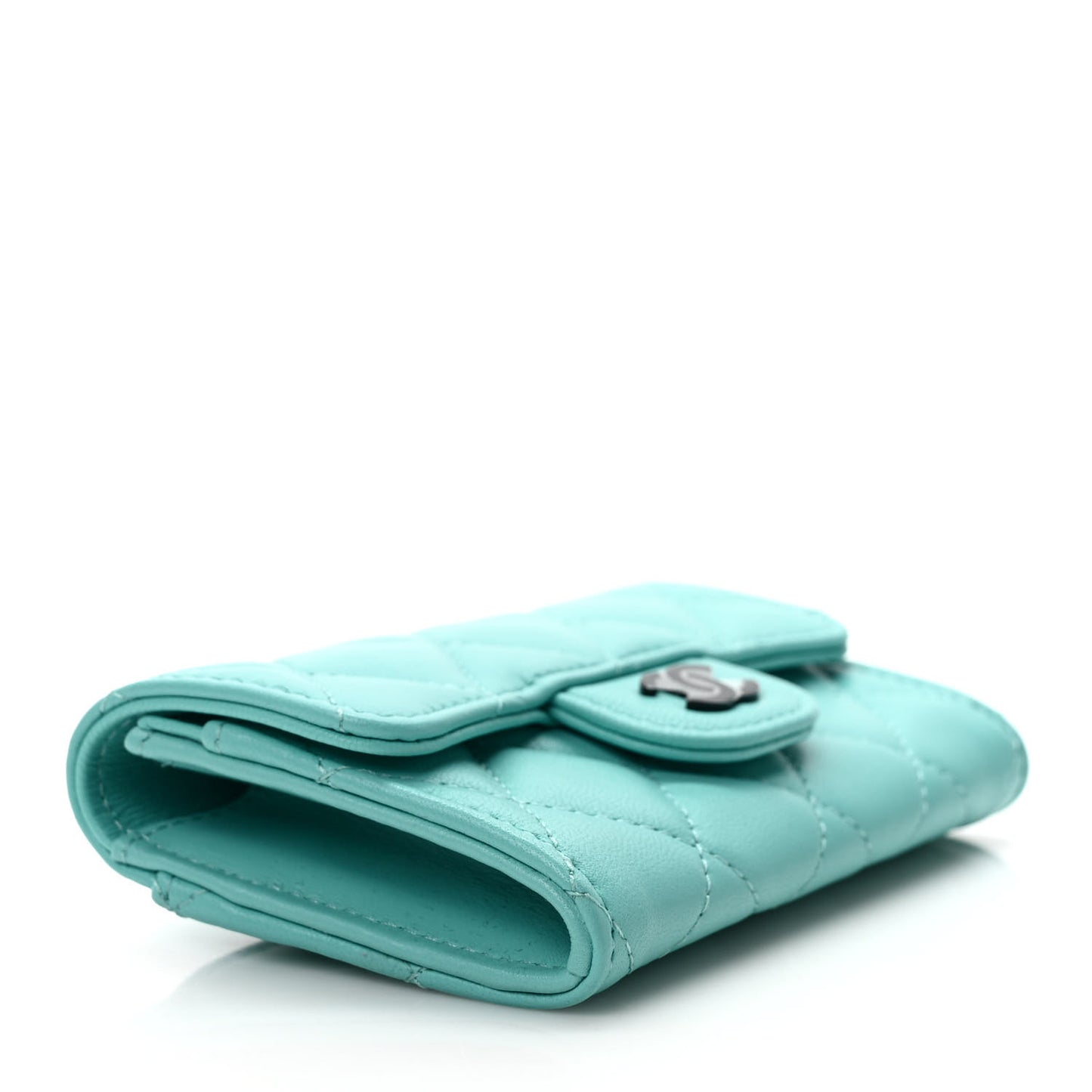 Lambskin Quilted Flap Card Holder Wallet Turquoise