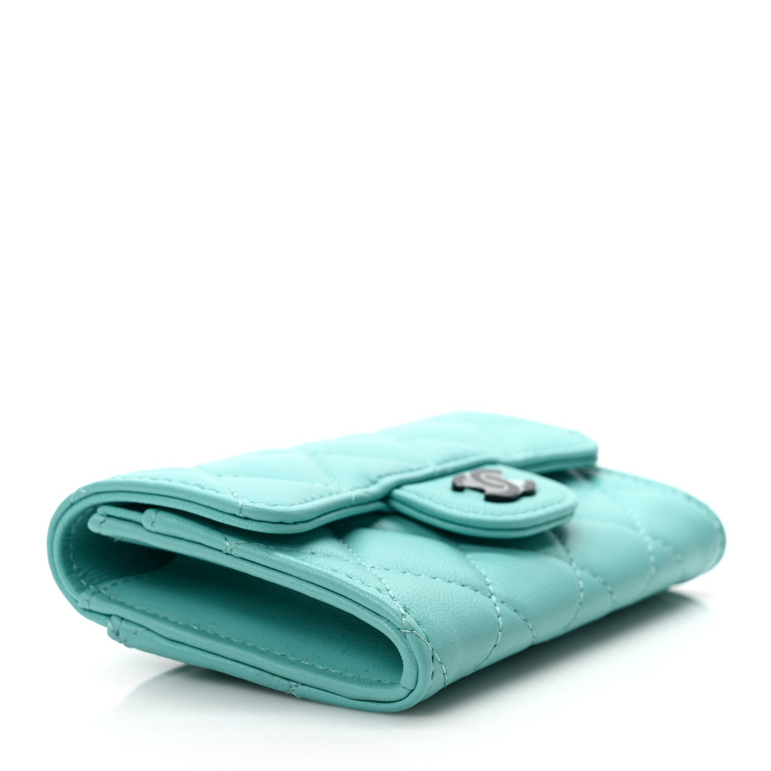 Chanel Lambskin Quilted Flap Card Holder Wallet Turquoise 4 of 8