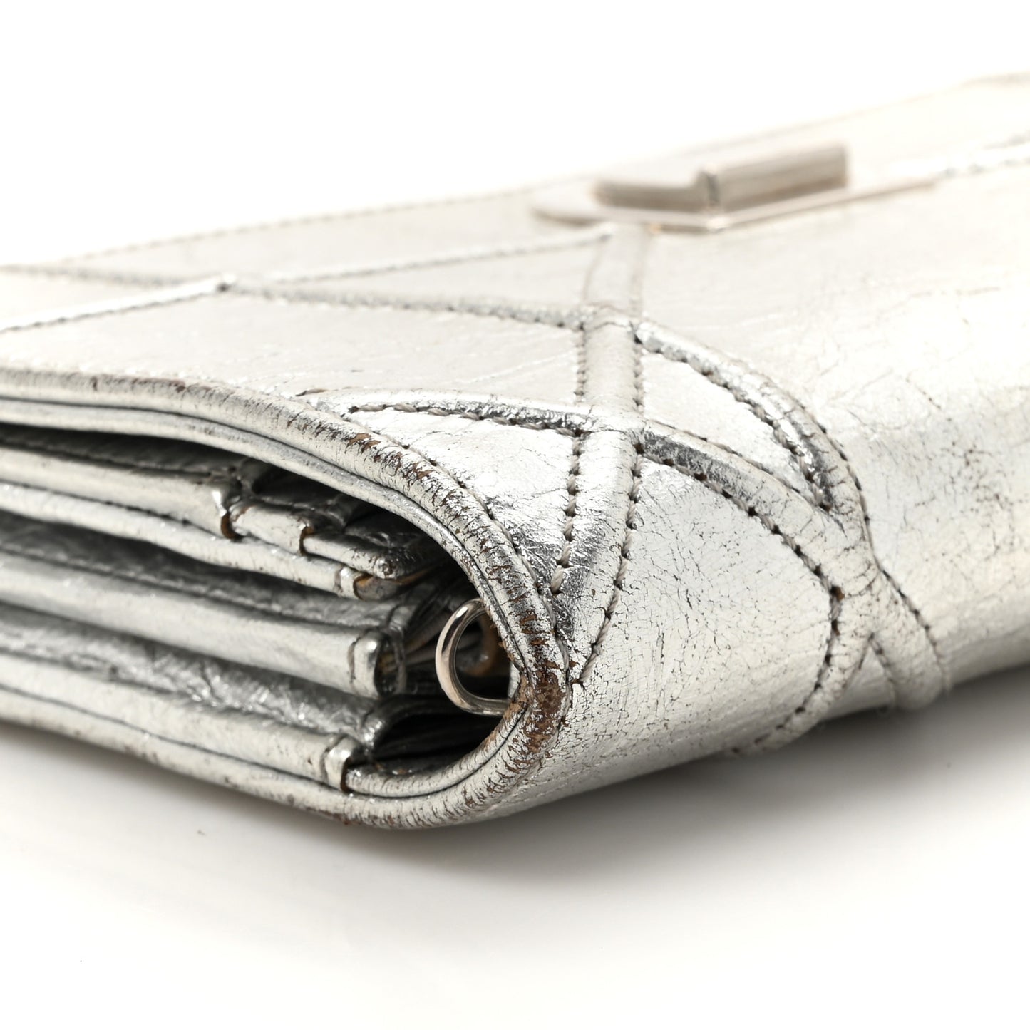 Metallic Crinkled Lambskin Diorama Croisiere Chain Wallet Silver