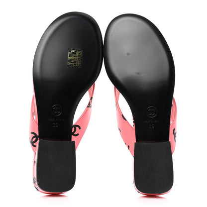 Chanel Lambskin Printed CC Thong Sandals 39 Pink Black 5 of 8