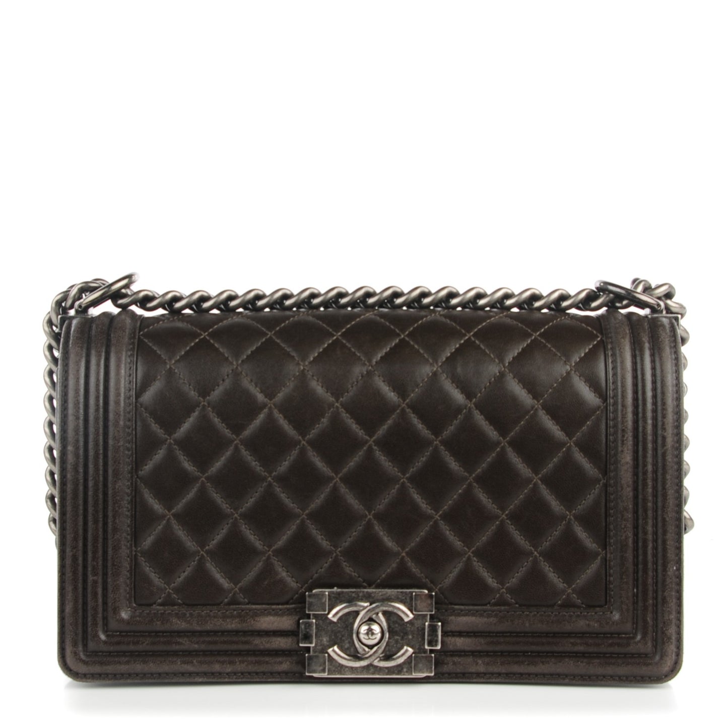 Lambskin Quilted Medium Boy Flap Brown