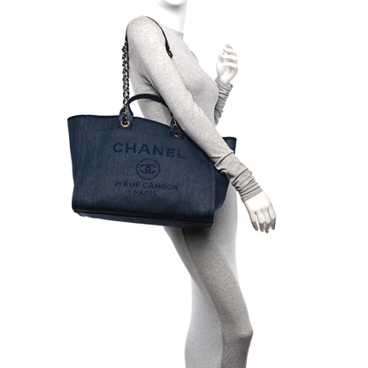 Chanel Mixed Fibers Calfskin Medium Deauville Tote Navy Blue 3 of 10