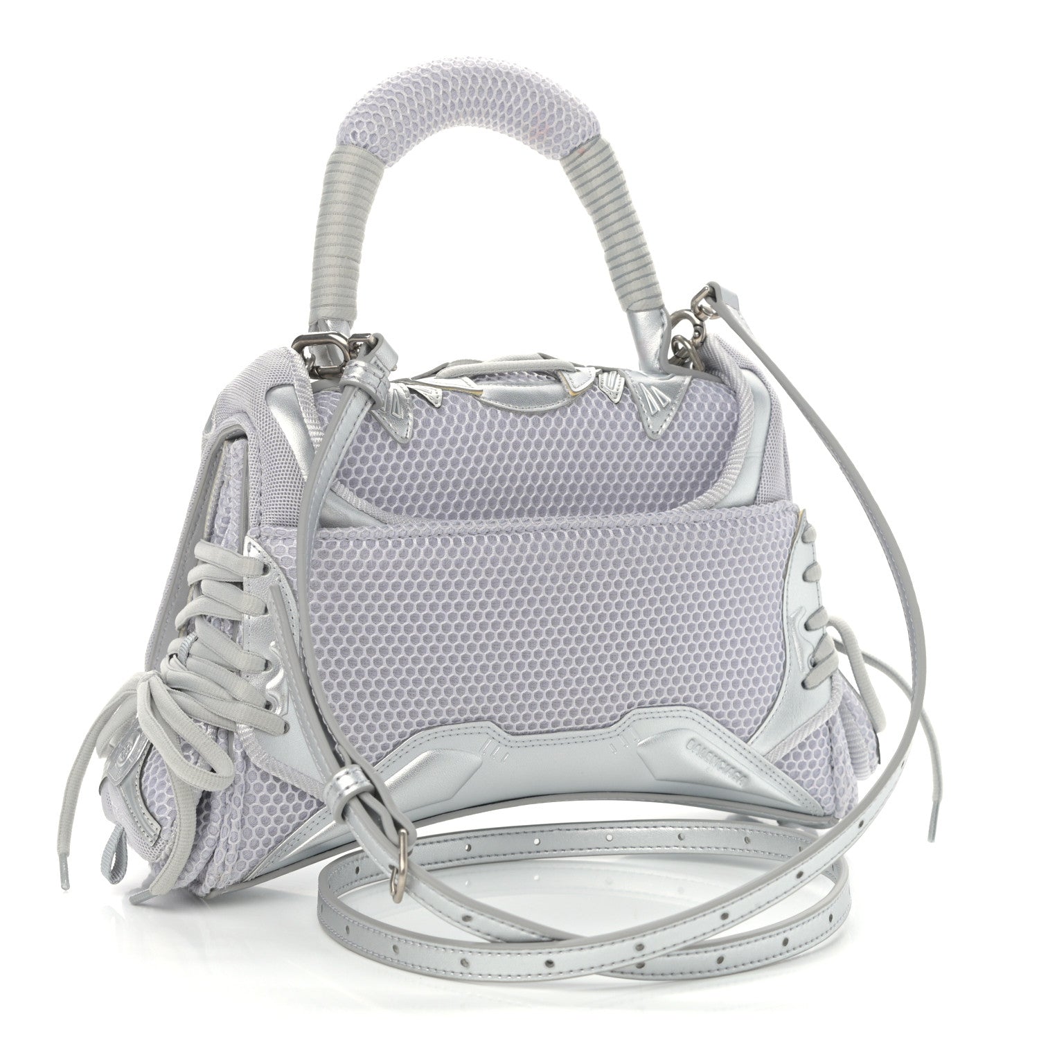 Balenciaga Faux Calfskin Fabric Small Sneakerhead Top Handle Bag Silver 3 of 14