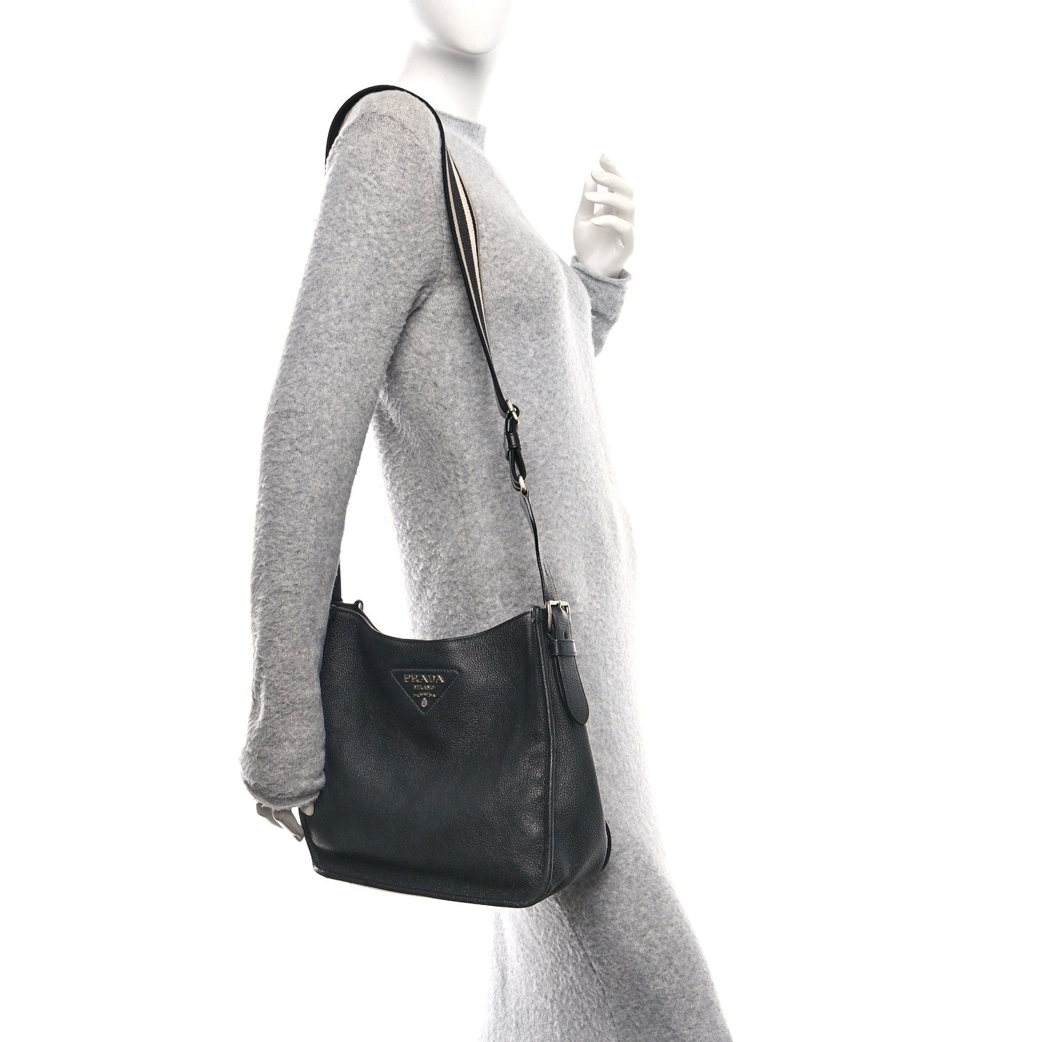 Prada Vitello Daino Soft Hobo Messenger Bag Black 1793318